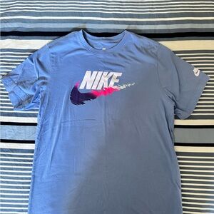 Nike Light Blue Men's Tee with Multicolor Logo